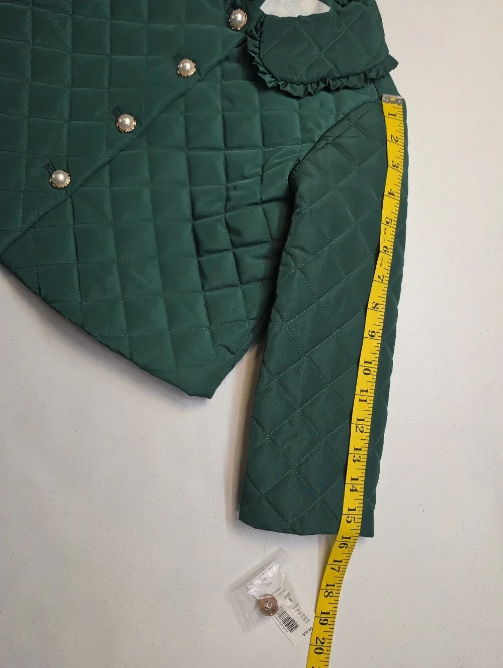 Edgehill Collection × Darby Green Quilted Puffer Jacket with Ruffle Collar NWT